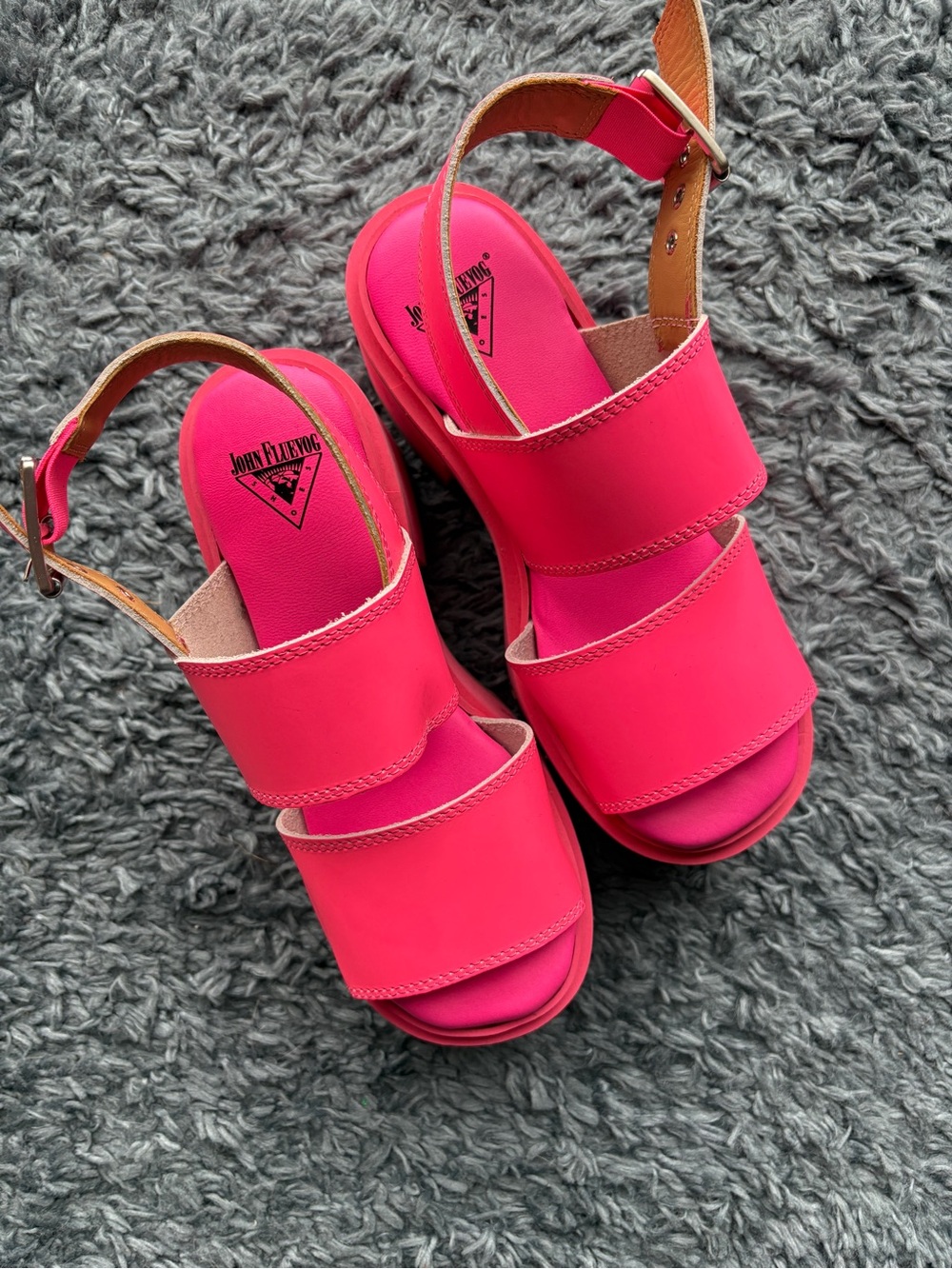 John Fluevog Hot Pink Razzle Platform Sandals
